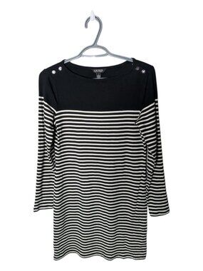 Ralph Lauren Striped Cotton Boatneck Dress Black/White Size Medium 3/4 Sleeve